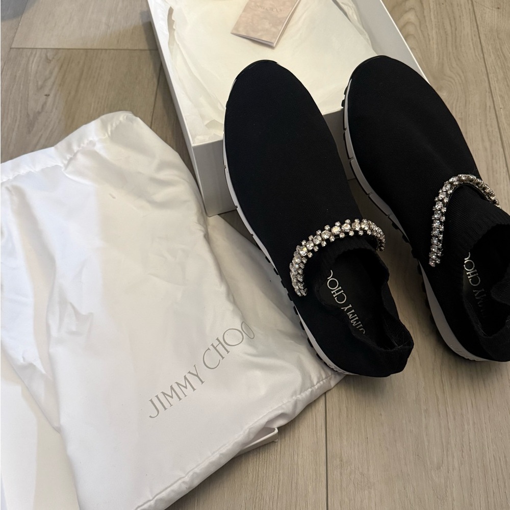 Jimmy Choo Black Verona knit crystal embellished trainer